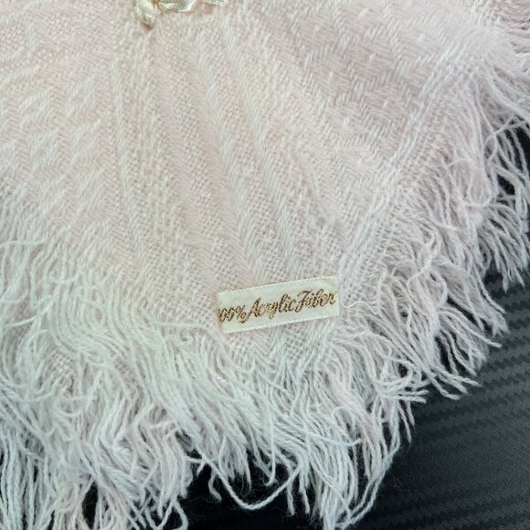 VTG Soft Pink Fringed Acrylic Throw Blanket Textured Pattern Embroidered Accents - Picture 2 of 6